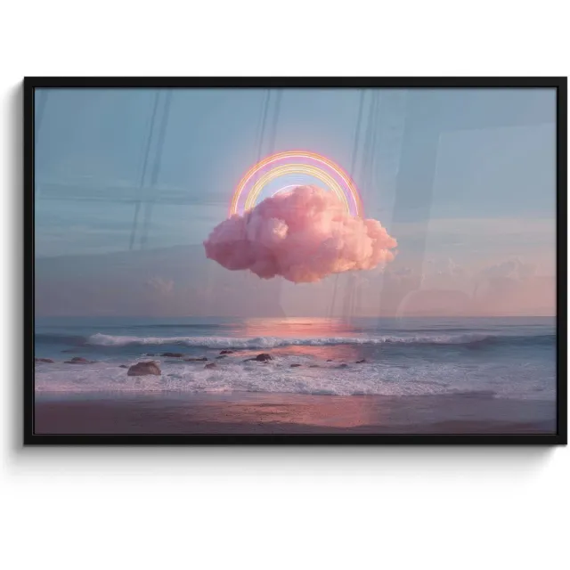 FrameYourWall Poster in lijst - Fotolijst 120x80 cm - Posters - Wolk - Regenboog - Zee - Posterlijst zwart - Decoratie - Wanddecoratie woonkamer - Muurdecoratie slaapkamer