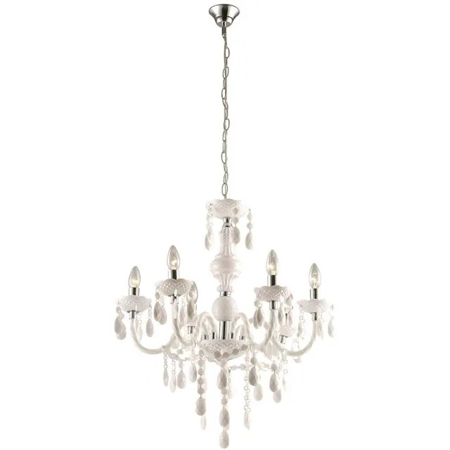 Globo Kroonluchter kristallen hanglamp 6 vlammen kroonluchter wit, hangende chroom accenten, 6x E14 stopcontacten, DxH 67x166 cm