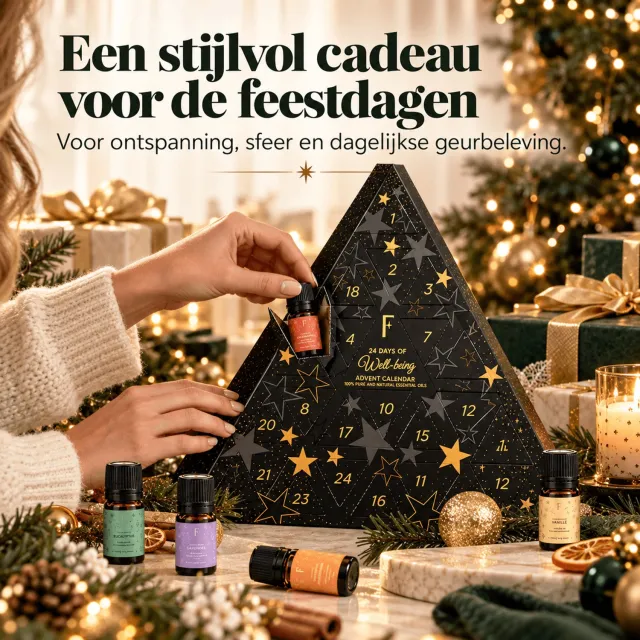 DSB Adventskalender Etherische Oliën – 24 Verschillende Geuren – Aroma Adventskalender – 24 Days of Well-being – Zwart Goud – Voor Volwassenen DSB