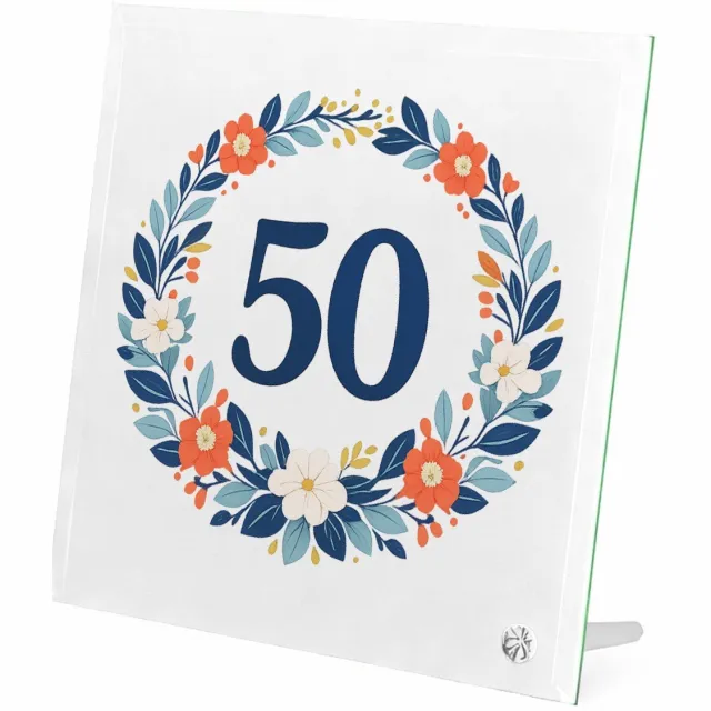 Mr Cadeautjes Glasframe 20 x 20 - design Mijlpaalverjaardag met een speelse plantenslinger en groot c | cadeau Wit