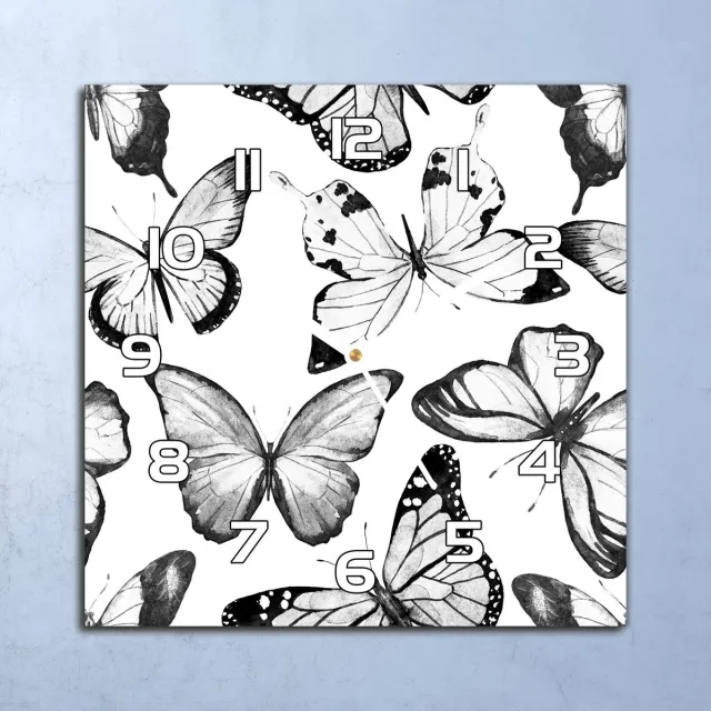 Coloray Wandklok - Vlinders Glazen Wandklok - 30x30 cm - Zwart Wandklok - Wandklok Vierkant - Wandklok Scandinavisch - Wandklokken Woonkamer - Stille Wandklok Zwart - Vlinders - Witte Handen