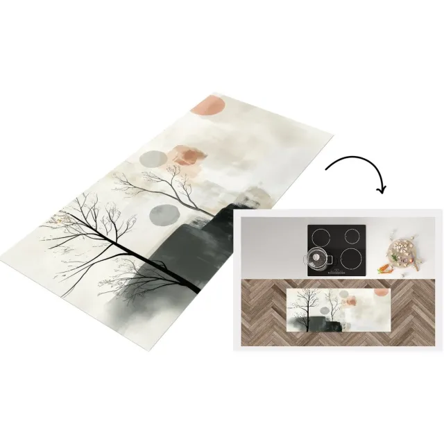 KitchenYeah Keukenloper - Keukenmat vinyl Wabi sabi - Beige - Plant - Keukenmatten loper - Keuken vloerkleed tapijt Japandi - Natuur