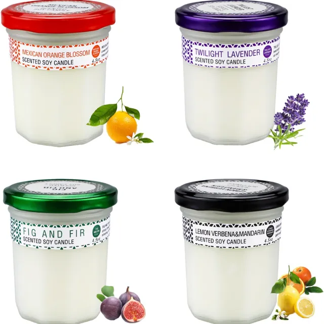 NAIZY Geurkaars Gift Set 125g 4pcs Stickers Glazen, Geurkaars Decoratie Set voor Slaapkamer, Woonkamer (Lavendel + Verbena + Oranjebloesem + Vijg)
