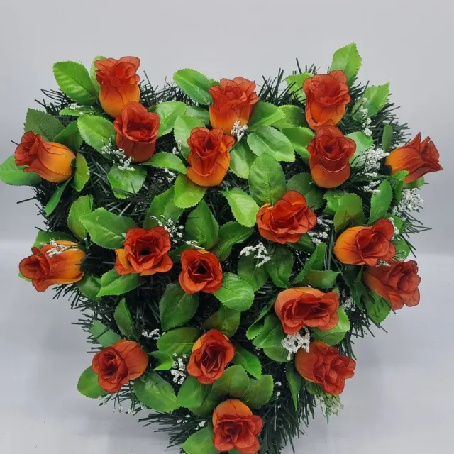 Herdenkingslichtjes Bloemstuk - W847/21 - Hart - Roos - Bruin - 40cm - Verzwaard - Buigzaam - Grafdecoratie
