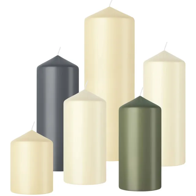 Bolsius stompkaars glanzend beige/groen (set van 6) groen/grijs/beige