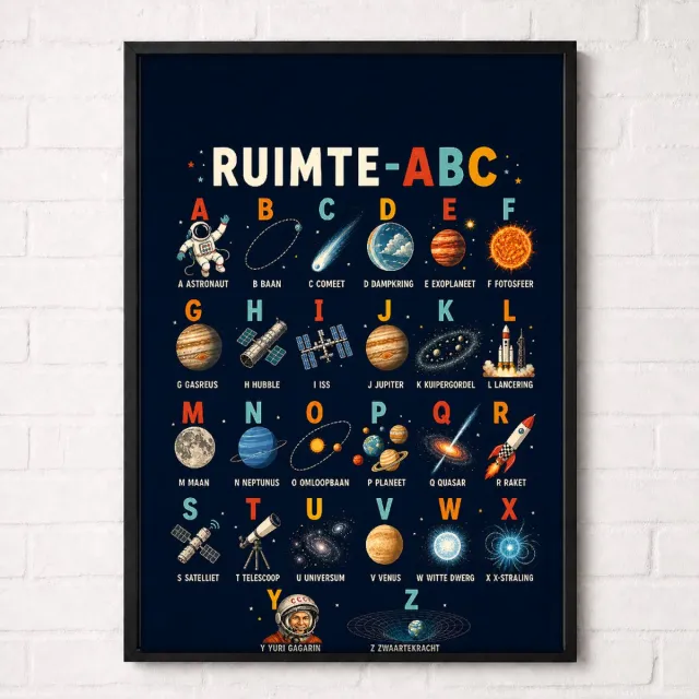 Kleurmedia Ruimte-ABC Poster - Nederlandstalig - A2 43,2 × 61 cm - Ruimte en Planeten Meerkleurig