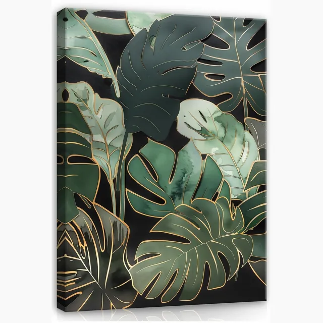 WALLARENA Canvas schilderij - 40x30 cm - afbeelding van groene monstera bladeren voor slaapkamer en woonkamer multikleurig