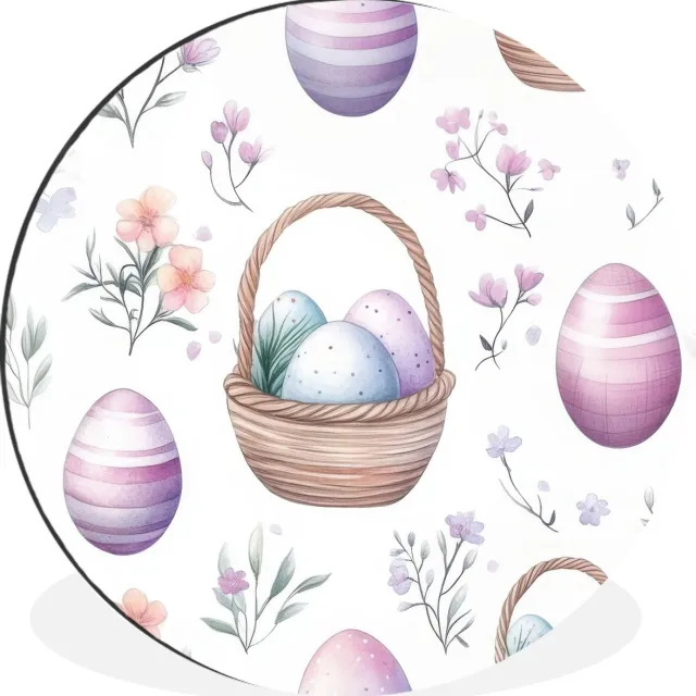 WallCircle Wandcirkel - Muurcirkel - Bloemen - Paaseieren - Patroon - Aluminium - Dibond - 60x60 cm - Binnen en Buiten Pasen