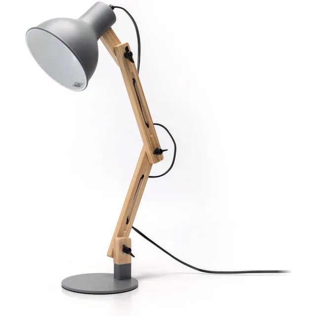 Aigostar 13AS8 Bureaulamp - Verstelbaar en Kantelbaar - E27 Fitting - Houten Arm - Industriële Tafellamp - Grijs