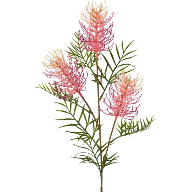 Flourify , Grevillea tak - 2 stuks - decoratietak - kunstplant - kunstbloem - roze/groen - 83 cm