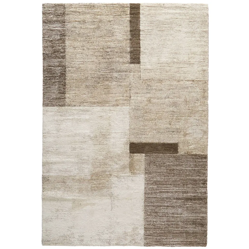 NOUS Living Horizon hoogpolig vloerkleed crème donkerbruin crème/zand/donkerbruin
