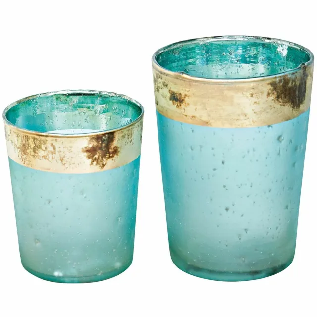 Loberon Windlicht set van 2 Ewena turquoise/goud