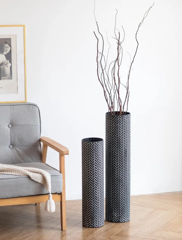 Ibenzoa Vloervaas Set van 2 Zwart Metalen Grote Decoratieve Vazen voor Woonkamer en Slaapkamer