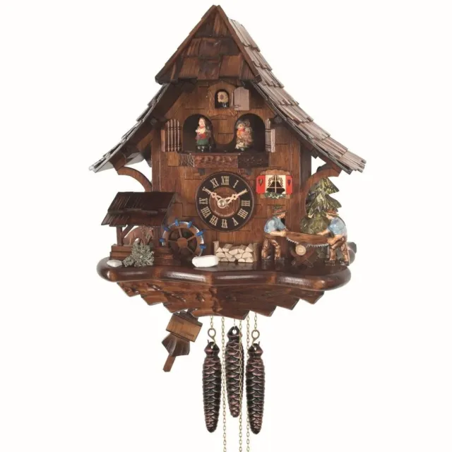 Engstler 4927_MT - Koekoeksklok - 1-daags kettinguurwerk - Notenhout - met muziek met dansend paar - 35 cm Bruin