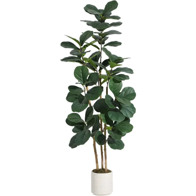 Happiq Kunstmatige Ficus Lyrata - Voor Binnen & Woonkamer - Kunstplant met Natuurlijke Houten Stam en Buigzame Bladeren - Groen-180cm Green