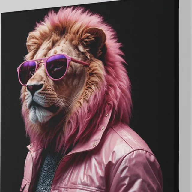 Trendex Global Vierkant Canvas Schilderij - Roze Leeuw - Cool - 60x60x2 cm