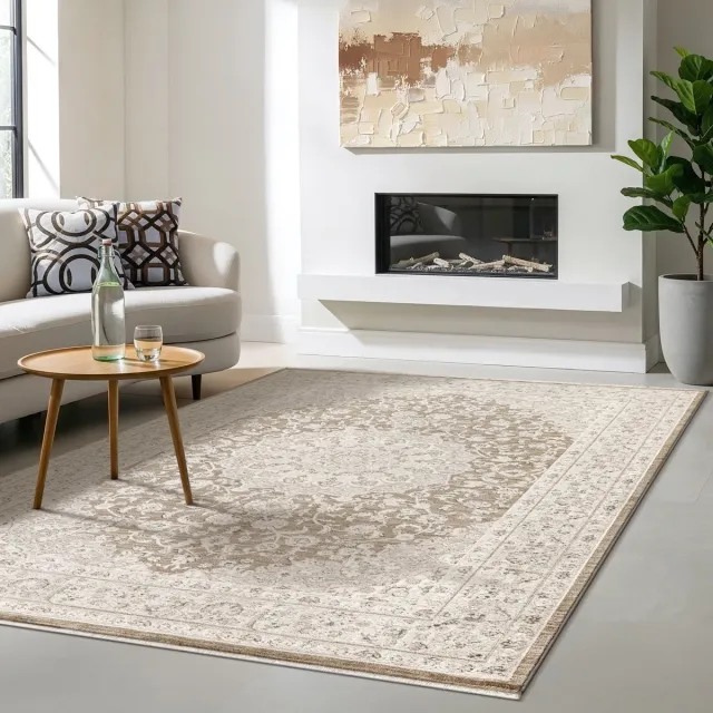 the carpet Nuvra Vloerkleed Vintage – Zacht & Onderhoudsvriendelijk – Beige – 120 x 160 cm beige klassiek