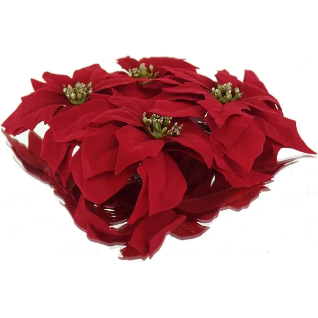 DPI Kerstster - Poinsettia met Krokodilklem 4-Pack - Kunstbloemen Meerkleurig