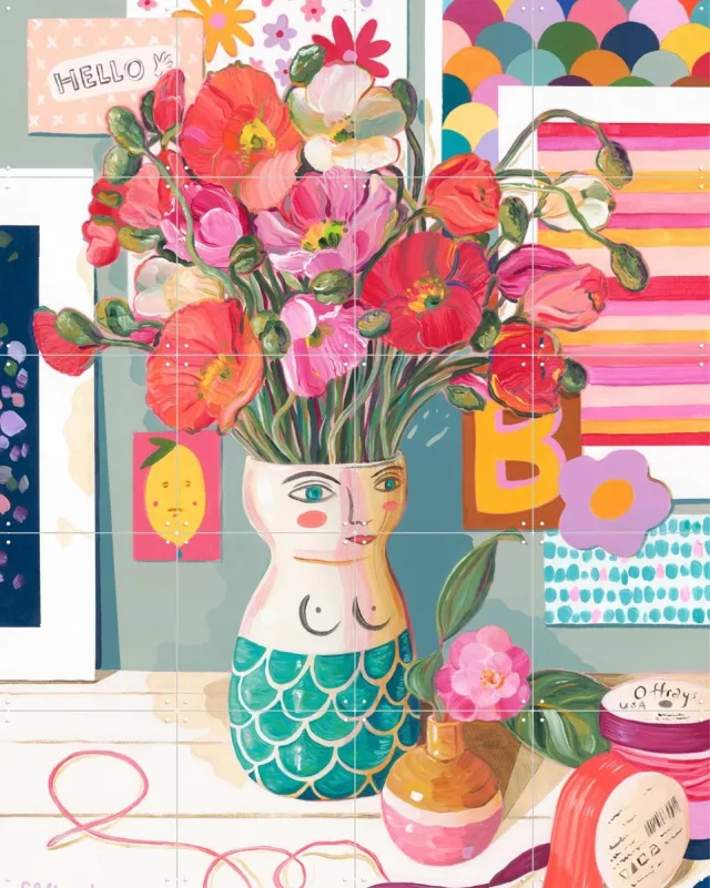 IXXI Mermaid And Miscellaneous, Libby Chambers - 80 x 100 cm - Grote wanddecoratie en posters - Modern, Illustraties, Speels, Fantasierijk, Kleurrijk Blauw / Roze