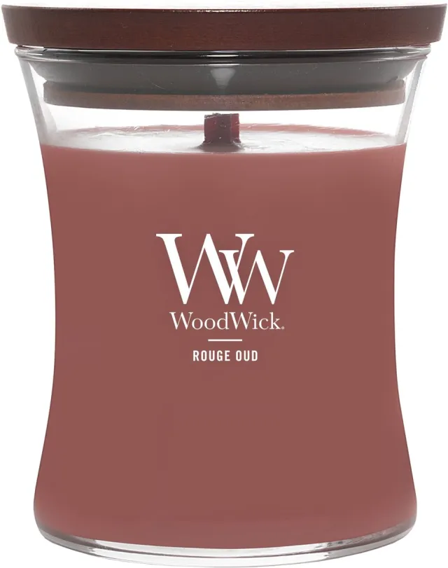 Woodwick Hourglass Medium Geurkaars - Rouge Oud - 60 branduren Rood