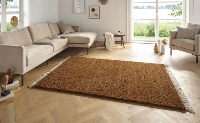 Tapeso Hoogpolig vloerkleed - Agouhe okerbruin 80x150