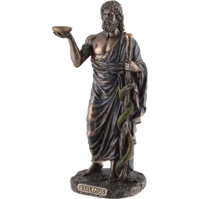 MadDeco beeld Asclepius en aesculaap - god van de geneeskunde en genezing - bronskleurig polystone - 6 x 7 x 16 cm