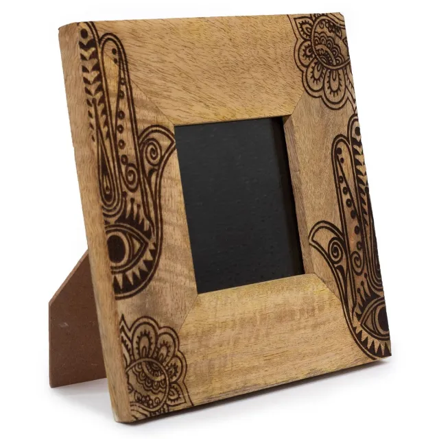 Ancient Wisdom Fotolijst - Kleine fotolijst mangohout 10x15cm zwart 20x20x2cm - fotohouder - decoratie - wanddecoratie - cadeau - interieur