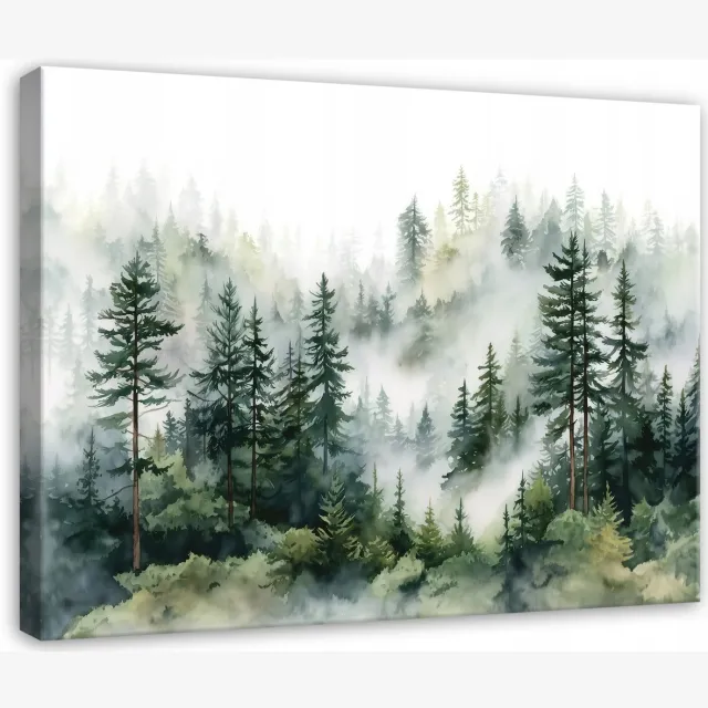 WALLARENA Schilderij op canvas - 100x70 cm - afbeelding van een bos in de mist met bomen - Geschikt voor slaapkamer, woonkamer, keuken Veelkleurig