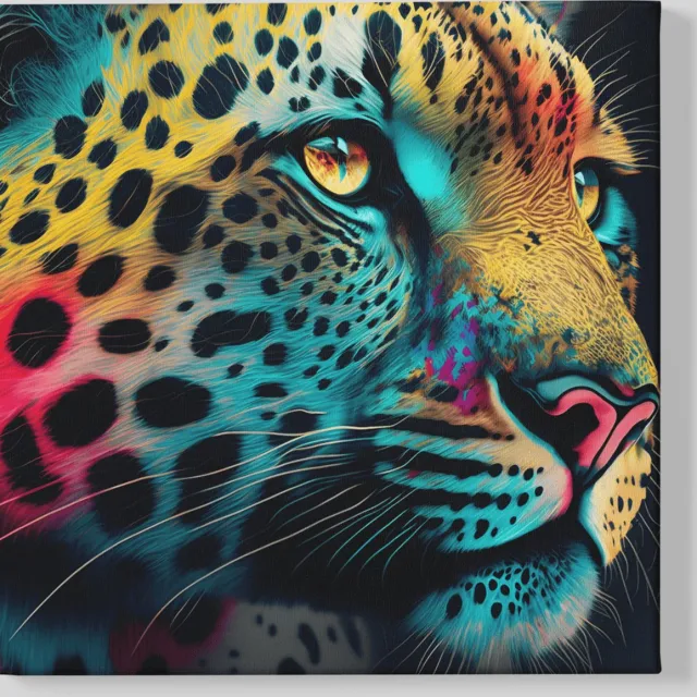 Trendex Global Canvas Schilderij - Wilde Dieren - Luipaard - Kleurrijk - 60x60x2 cm