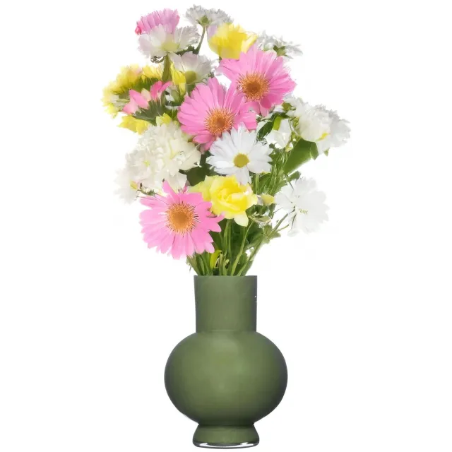 Hakbijl Glass Bloemenvaas Deborah - donker Groen - glas - D20 x H 26 cm Donkergroen
