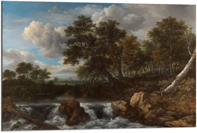 KuijsFotoprint Dibond - Oude Meesters - Landschap met waterval, Jacob Isaacksz van Ruisdael - 90x60cm Foto op Aluminium (Wanddecoratie van metaal) Blauw