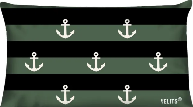 Velits outdoor Buitenkussen In the Army groen waterafstotend 40x60cm bootkussen streep ankers