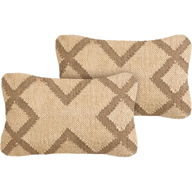 Beliani GOPI - Sierkussen set van 2 - Beige/Lichtbruin - 30 x 50 cm - Jute