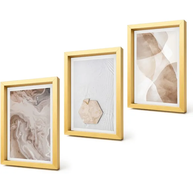 Coloray 4-Delige Schilderij Set - Abstracte vormgeving geïnspireerd door de natuur. - 20 x 30 cm - Muurdecoratie - Wanddecoratie - Slaapkamer - Stijlvolle Muurdecoratie Gouden lijst