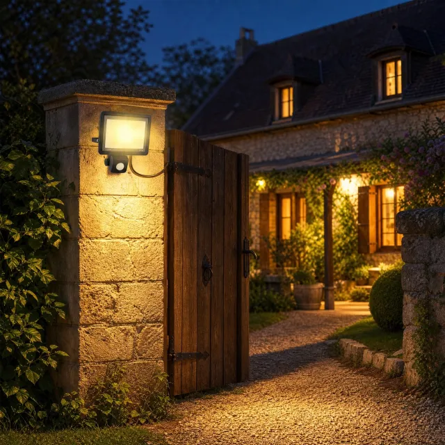 Froadp 2PCS 100W LED-schijnwerper met bewegingssensor - buitenspot, veiligheidslamp, warmwitte schijnwerper zonder stekker, voor tuin, binnenplaats, garage en terras Warm licht(2PCS)