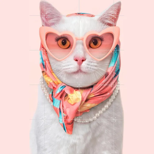 IXXI Fashion Cat, Paul Fuentes - 80 x 100 cm - Grote wanddecoratie en posters - Fotografie, Kleurrijk, Illustraties, Pop art, Speels, Digitale Kunst Roze