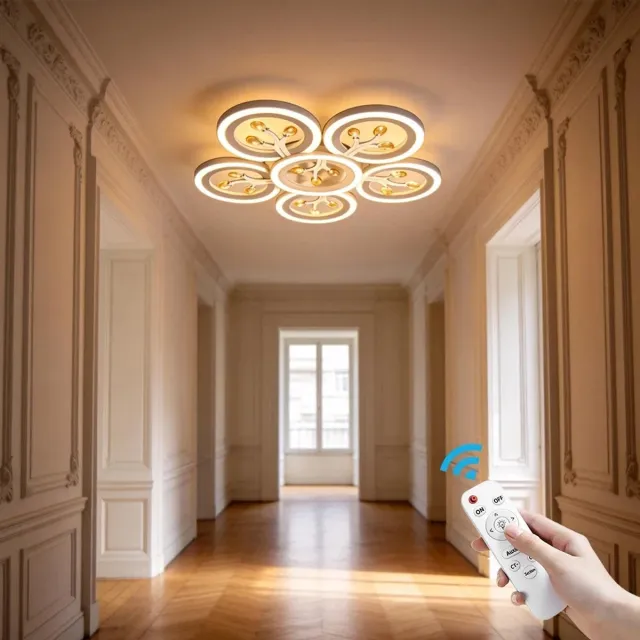 Questyr LED-plafondlamp - plafondlamp voor woonkamer - dimbaar op afstand - kleurtemperatuur 3000-6000K - moderne plafondlamp wit