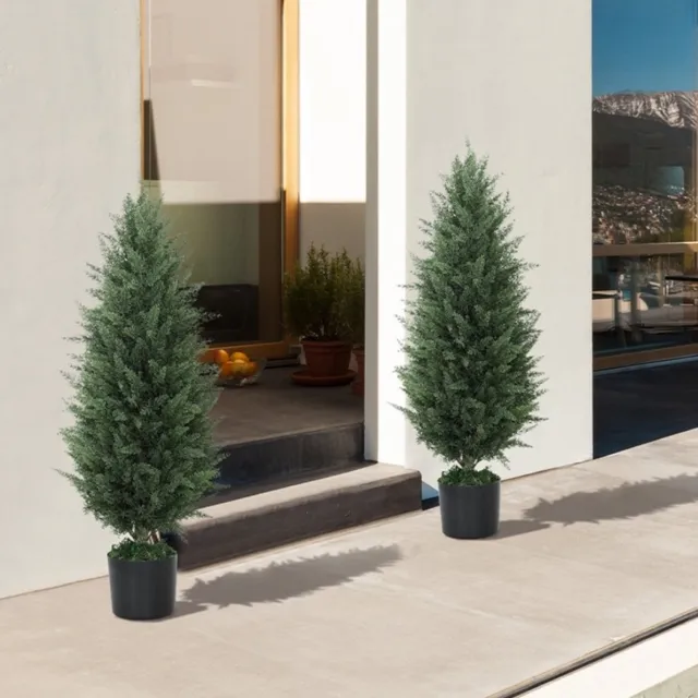 OKWISH Kunstplant Cipres 2-Delig 90 Cm Kunstboom In Pot Groen Voor Binnen En Buiten UV-Bestendig Voor Sfeervolle Decoratie Green