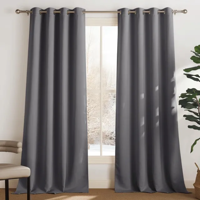 Famanu Blackout gordijn met thermische isolatie, 140 x 240 cm, grijs, set van 2 stuks, voor optimale verduistering en energie-efficiëntie, perfect voor een comfortabele slaapomgeving