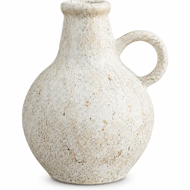 SWGOTA Keramische vaas in wabi-sabistijl, 13 x 11 x 16 cm, smalle hals en rond oor, gebroken wit met bruin