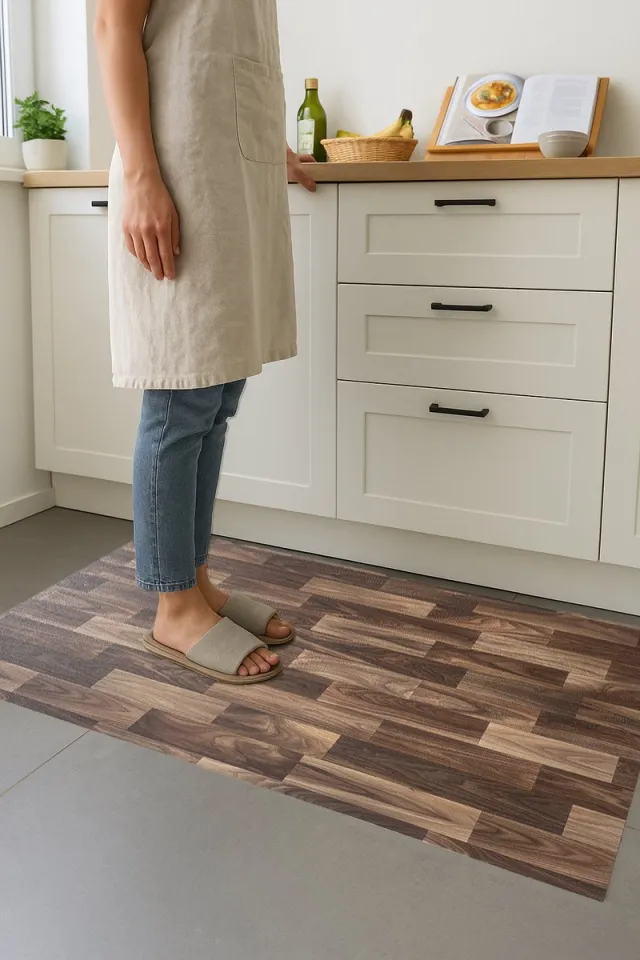JYG LIME OAK vinyl tapijtloper 50x180cm - afwasbaar - antislip - keukenloper Bruin