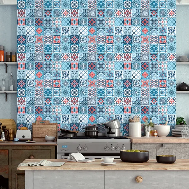 Ambiance Sticker Zelfklevende tegelmuurstickers voor keuken en badkamer - 30 Carlita Azulejos cementtegelstickers - 30 stickers 20x20cm Multi color
