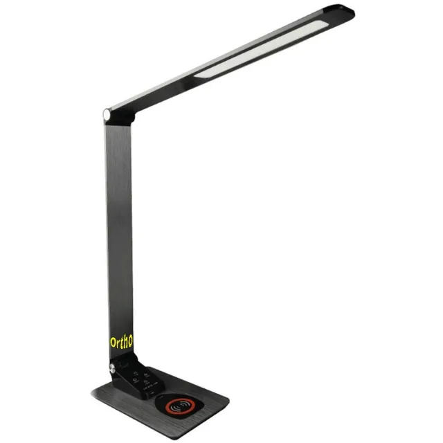 Ortho Luxe Bureaulamp Zwart - LED - Warm Wit en Daglicht - Dimbaar - Qi draadloos opladen - USB oplaadpoort - Max 12W - 2700K/6500K - Zwart