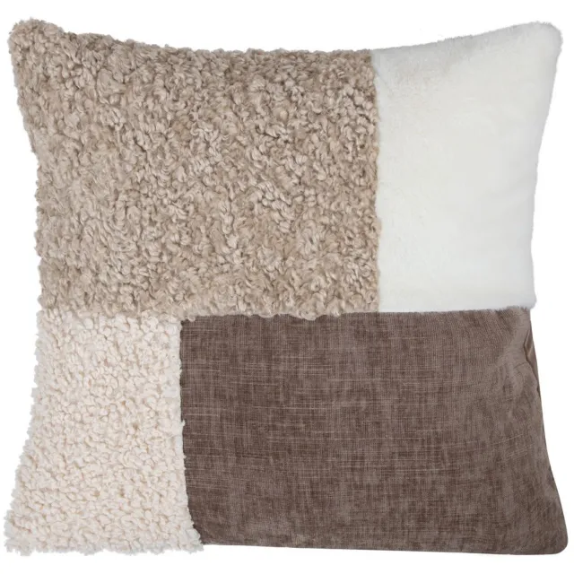 Linen & More Patchwork teddy - sierkussen - beige - 45 x 45 cm