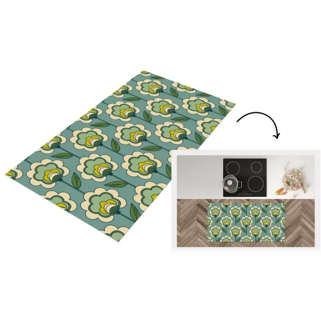 KitchenYeah Keukenloper 120x60 cm - Keukenmat vinyl Retro - Design - Jaren 70 - Bloem - Keukenmatten loper - Keuken vloerkleed tapijt