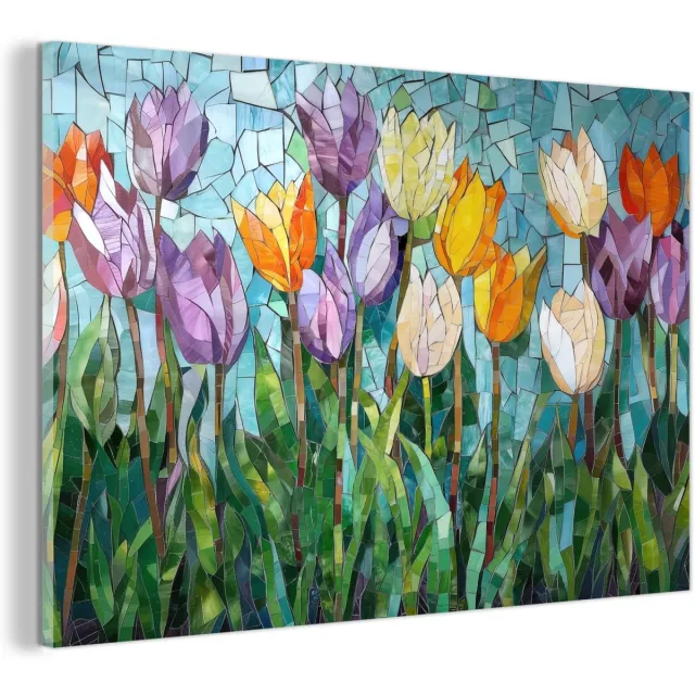 Unyqoos Wanddecoratie 30x20 cm met Kleurrijke Tulpen voor Moderne Interieurs Mozaïek - veld