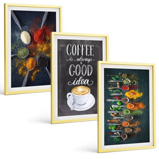 Coloray 3-Delige Schilderij Set - Kosmische Landschappen Van Sterrenstelsels En Dierenriemconstellaties Ram - 40 x 40 cm En 40 x 60 cm - Wanddecoratie - Muurdecoratie - Moderne Interieurdecoratie - Woonkamer Decoratie Gouden lijst