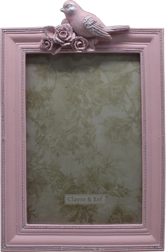 Clayre & Eef Fotolijst 13x18 cm Roze Kunststof Vogel
