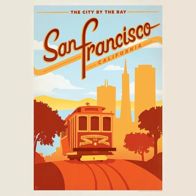 Wikiprints Vintage poster - San Fransisco - Cable Cars - USA - Wandposter 60 x 40 cm