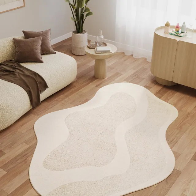 Tapiso Terra Vloerkleed - Onregelmatige Vorm - Woonkamer & Slaapkamer - Laagpolig Tapijt met 3D-Effect - Crème Beige - OEKO-TEX Creme Beige